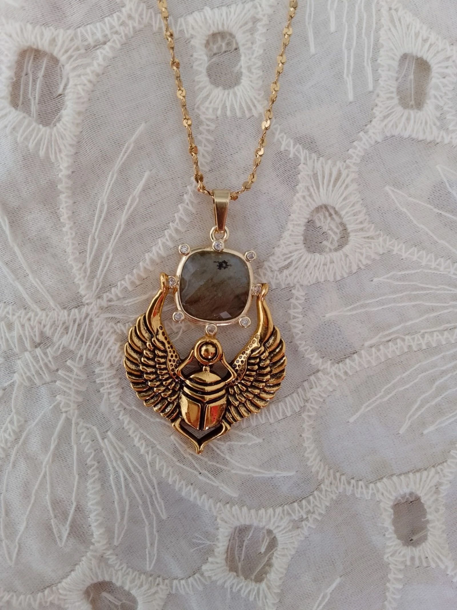 Egyptian Scarab Necklace Labradorite Stone – photo 5